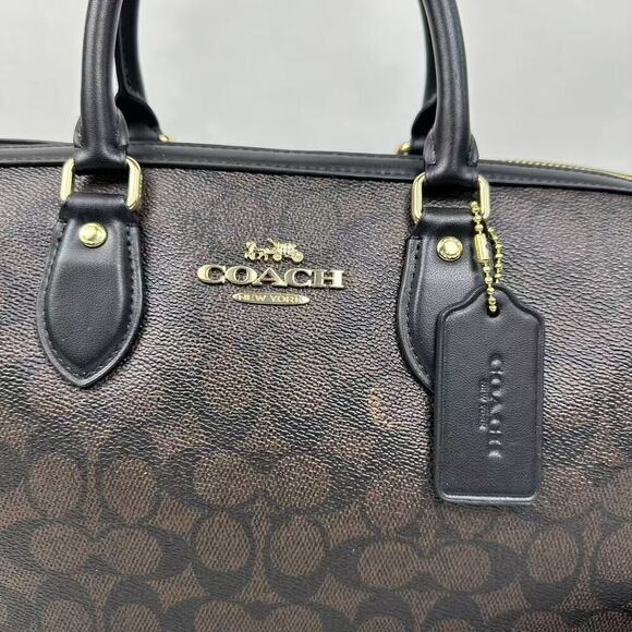 Coach Rowan Large Satchel Crossbody Bag Signature Canvas CV959 Walnut /Black NWT - Picture 3 of 10